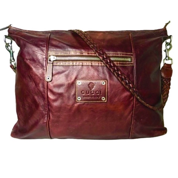 MGUCCI Leather Top Zip Overnight Travel Laptop Work Messenger Bag w/ Woven Strap - Picture 16 of 16